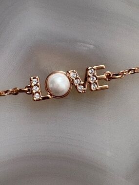 SWAROVSKI LOVE Pearl BRACELET 6", Rhinestones, Rose Gold tone, magnetic clasp